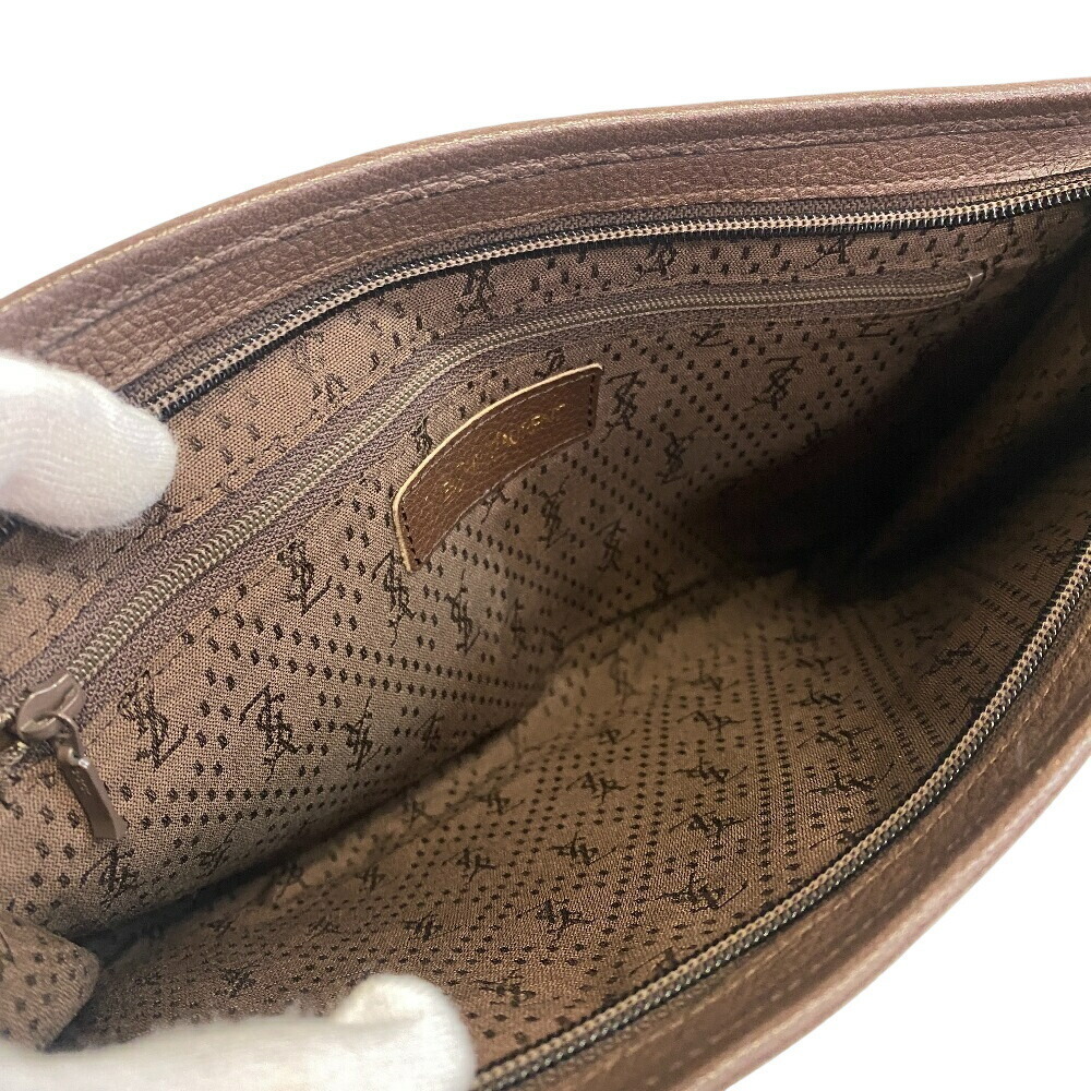 YVES SAINT LAURENT Clutch Shoulder Bag YSL Logo Clutch Handbag Brown - Picture 8 of 10